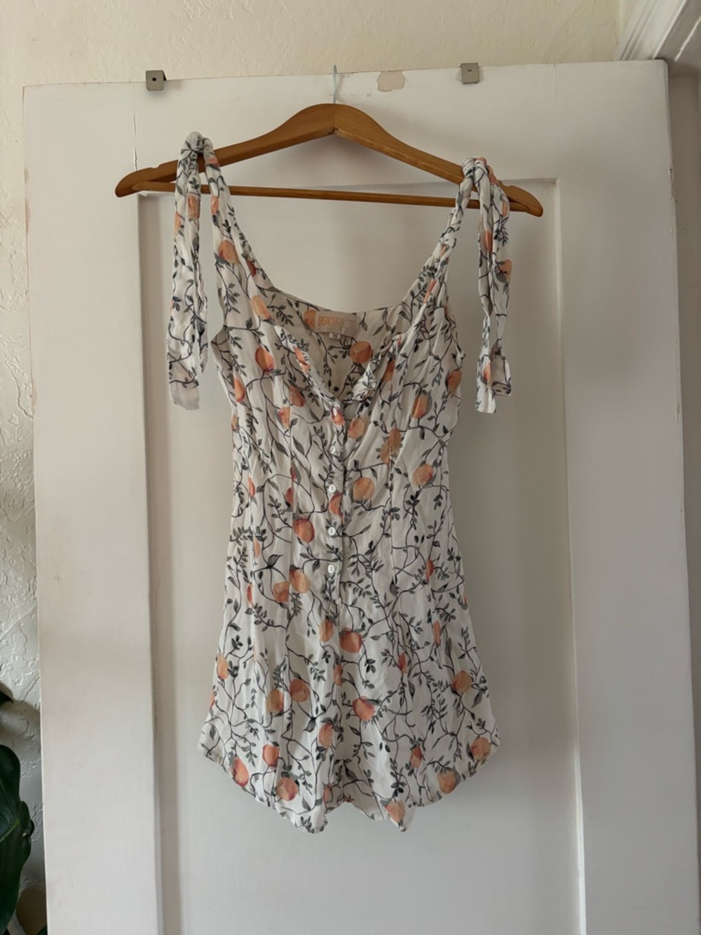 Beach Riot White Peach Blossom Tie-Shoulder Button Romper